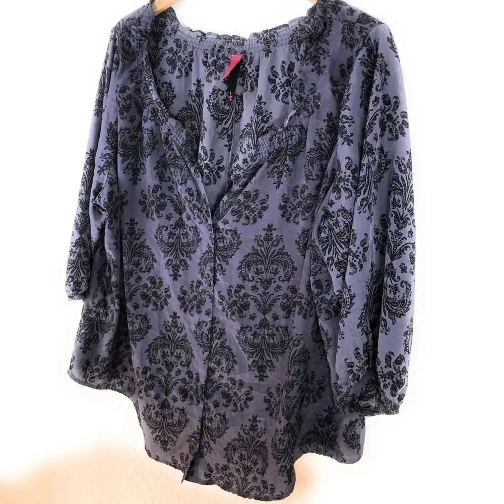 Pure Energy Paisley‎ Print Blouse Black Purple - Picture 3 of 7
